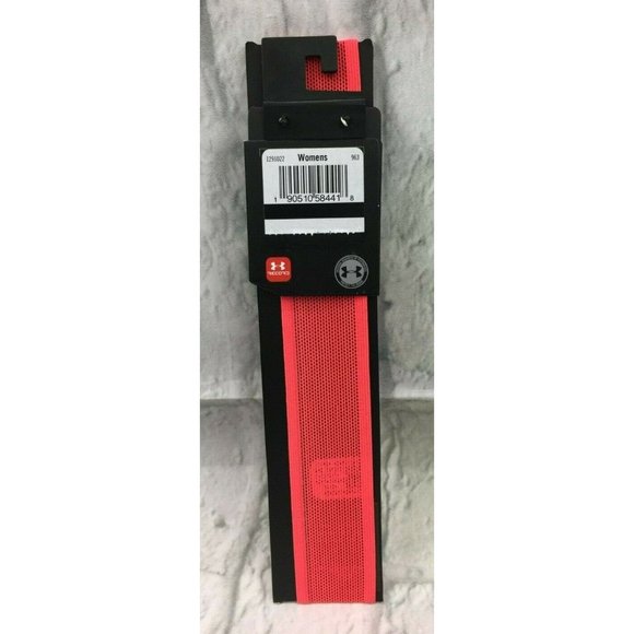 Under Armour UA Headband Neon Burnt Orange Black Under Armour Logo 1 3/8" Wide - Picture 4 of 6